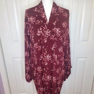 Burgundy Floral Boyce Kimono Open Front Cover Up Duster Cottagecore Loungewear